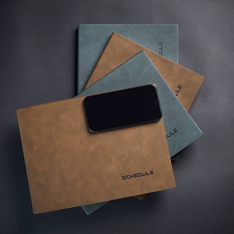 A4 Faux Leather Softcover Notebook- Schedule series with lines