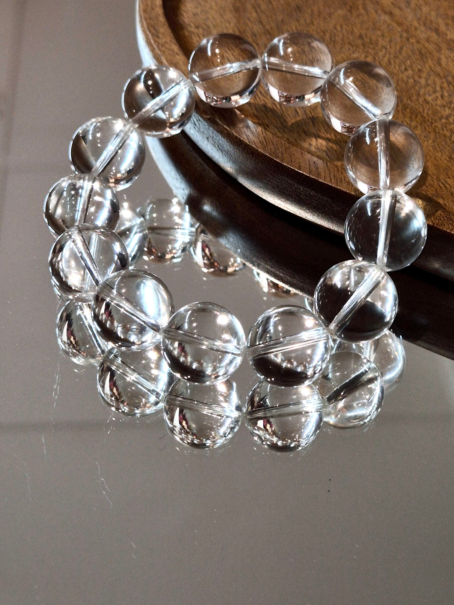Natural Clear Quartz Crystal Bracelet, 16mm Round Beads, High Clarity Healing Stone Jewelry