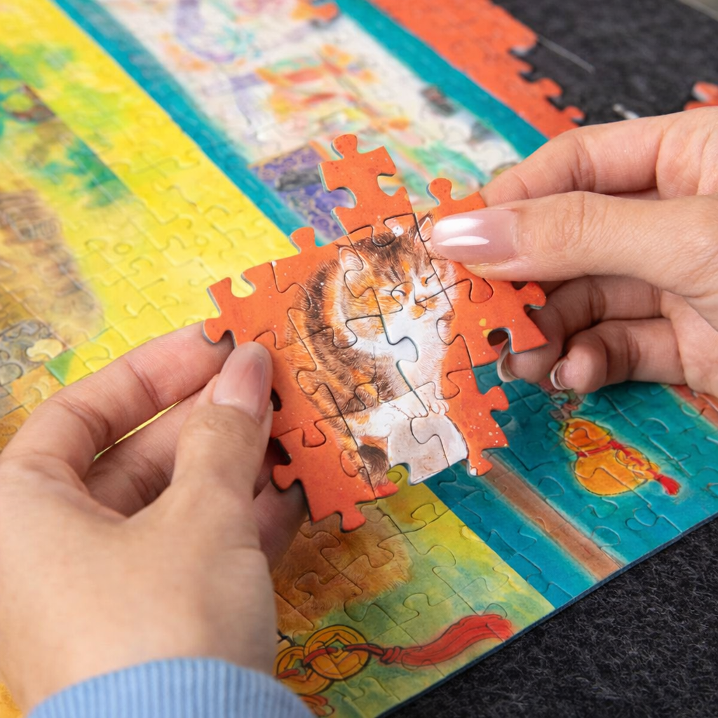 “Scroll of Cats in the Four Seasons” 1000 Piece Jigsaw Puzzle – Chinese Classical Ink Art | Panoramic Cat Scroll Painting | Gift for Cat & Art Lovers