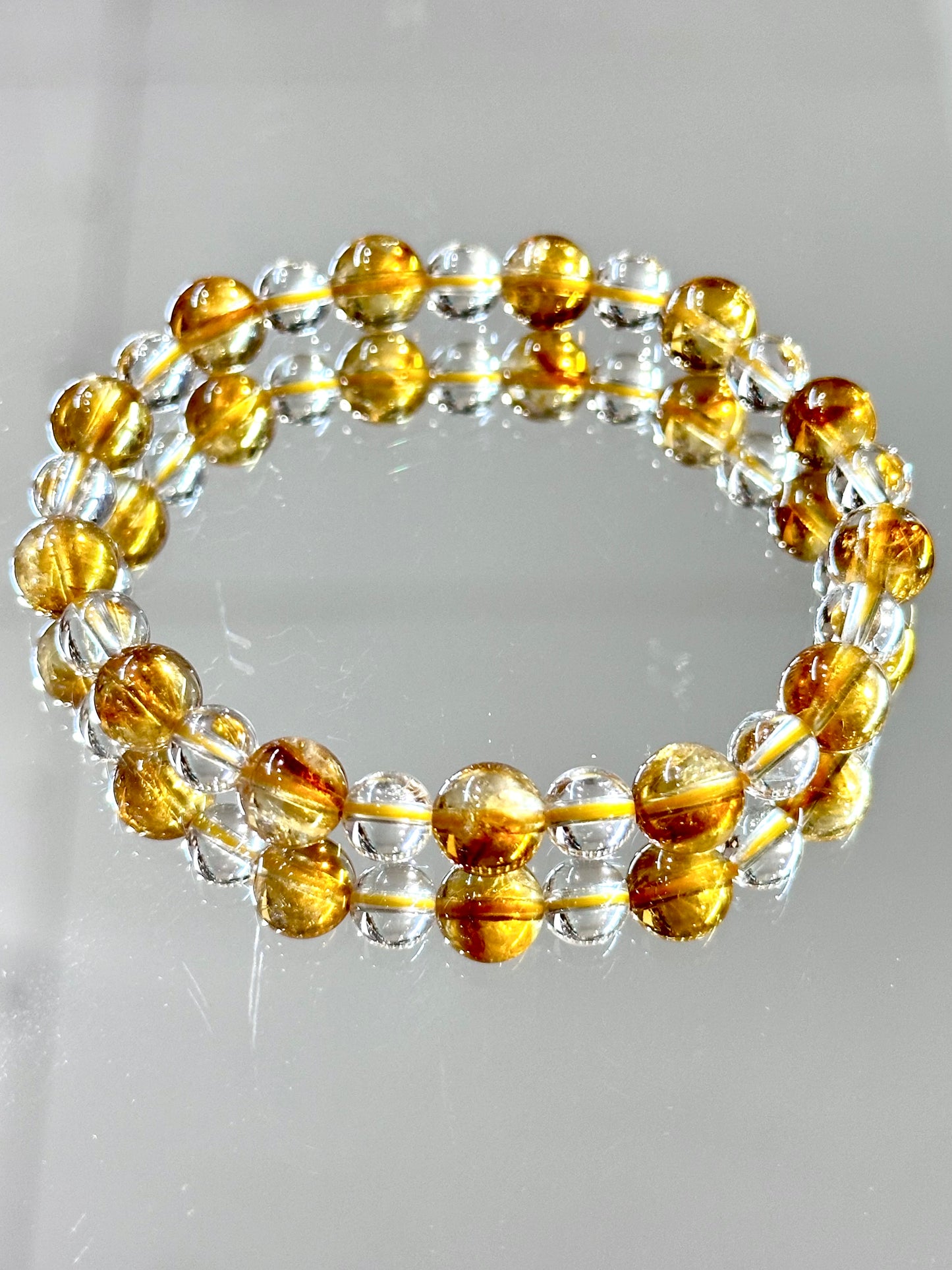 Golden Light Pyramid Citrine & Clear Quartz beaded Bracelet | Crystal Healing Jewelry for Abundance Clarity | Handmade Energy Gift