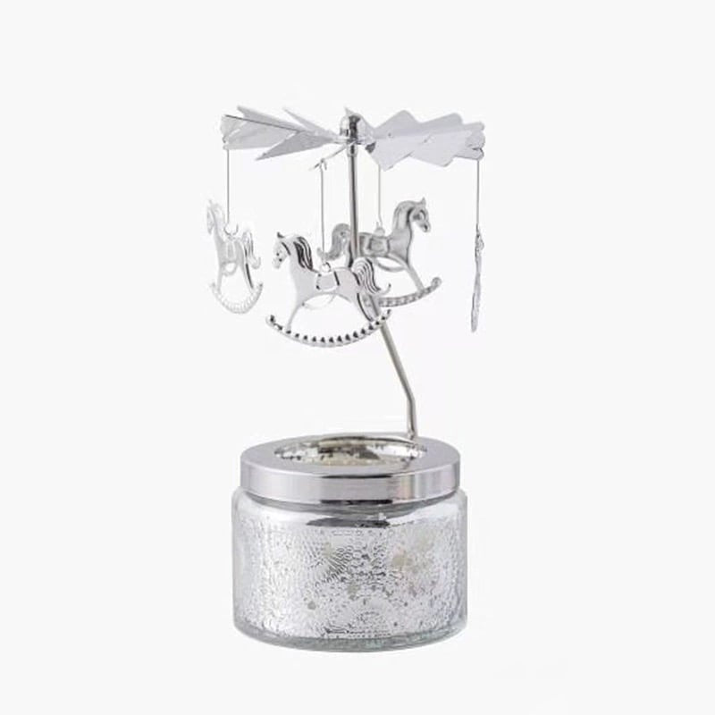 Blossom Windmill Embossed Soy Wax Candle - Silver: Lemon Verbena, Wooden horse image