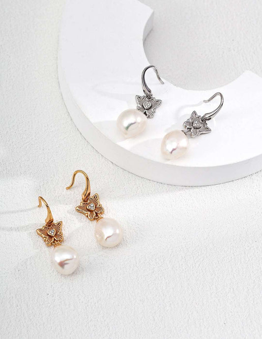 Dancing Butterfly & Starry Pearl Earrings in S925 Silver - TAMO Jewellery