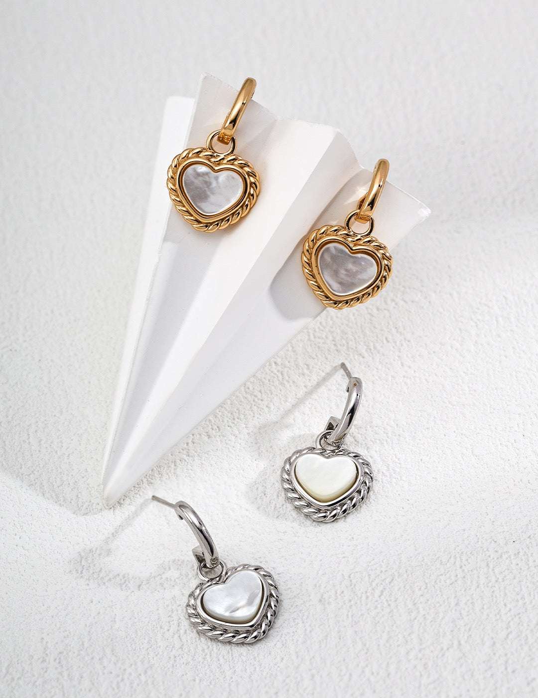 Vintage Romance｜S925 Silver Natural White Mother-of-Pearl Heart Earrings - TAMO Jewellery