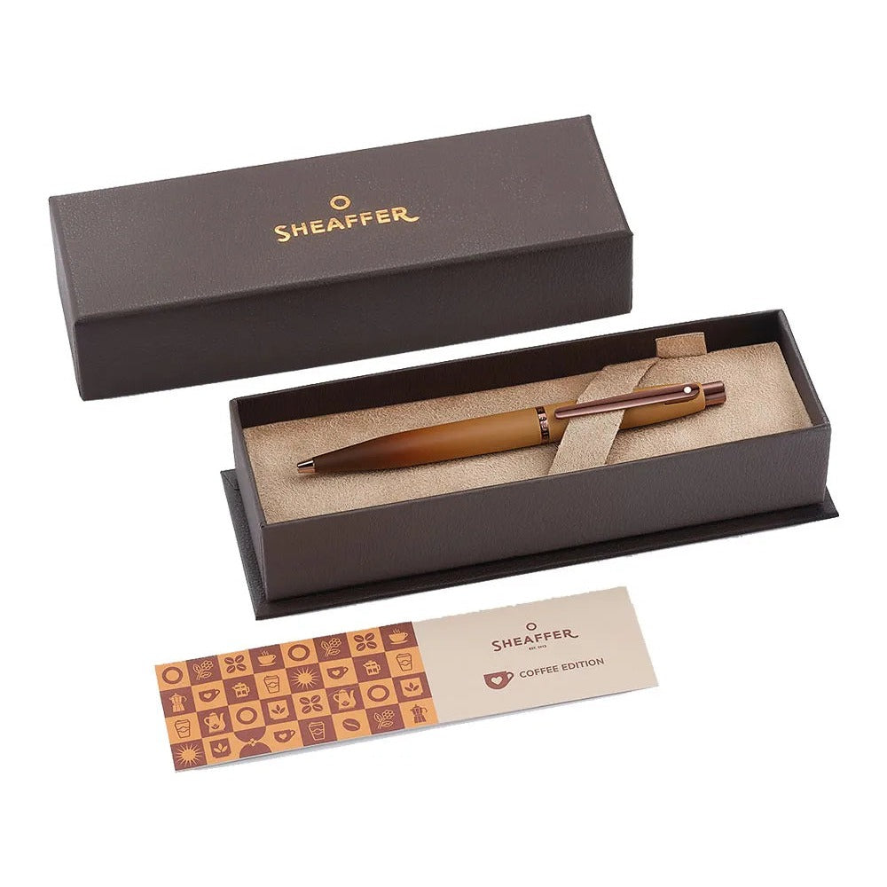 Sheaffer 100 9374 Coffee Edition Matt Brown Ballpoint Pen With Regal PVD Appointments — view 4 | luxury writing pen | XYD…