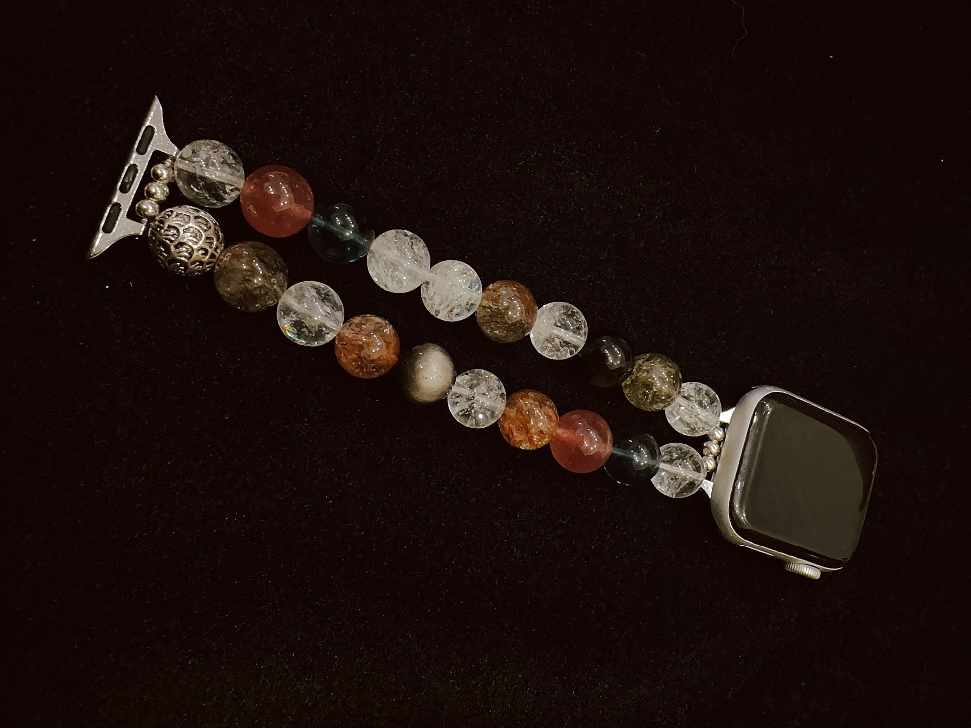 Beaded watch strap with colorful stones made by customer