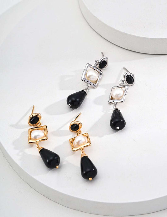 Eternal Contrast｜S925 Silver Black Onyx & Natural Pearl Earrings - TAMO Jewellery