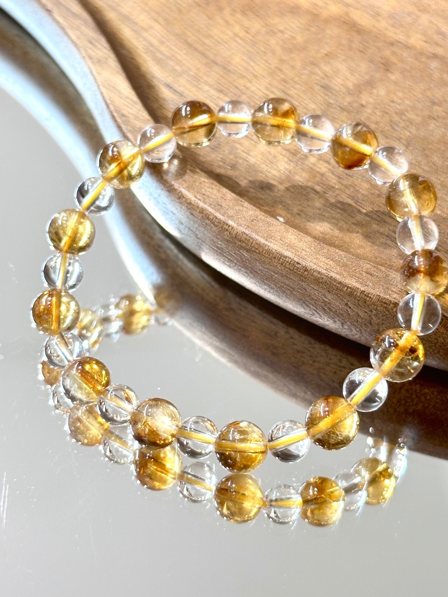 Golden Light Pyramid Citrine & Clear Quartz beaded Bracelet | Crystal Healing Jewelry for Abundance Clarity | Handmade Energy Gift