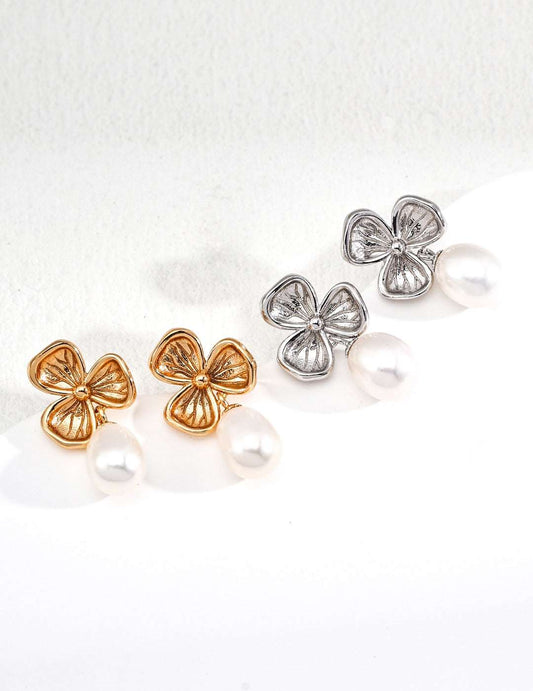S925 Silver Clover Pearl Earrings - TAMO Jewellery