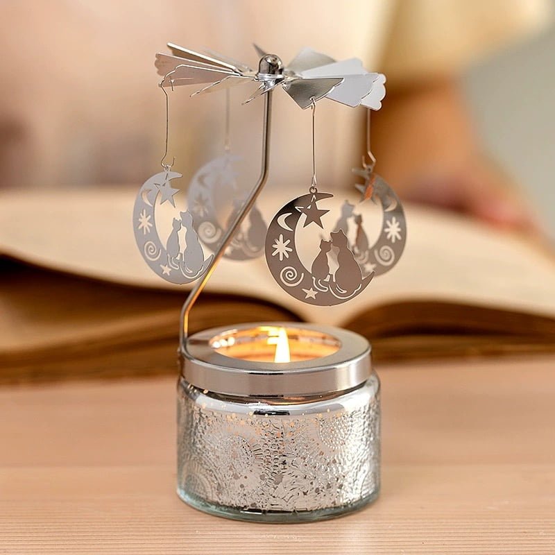 Blossom Windmill Embossed Soy Wax Candle - Silver: Lemon Verbena, Moon cat image