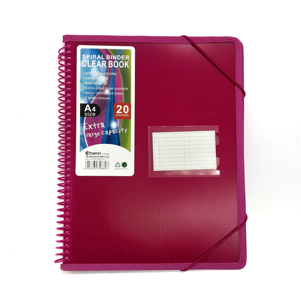 A4 Spiral Binder Clear Book – 20 Pockets | Extra Large Capacity Document Folder