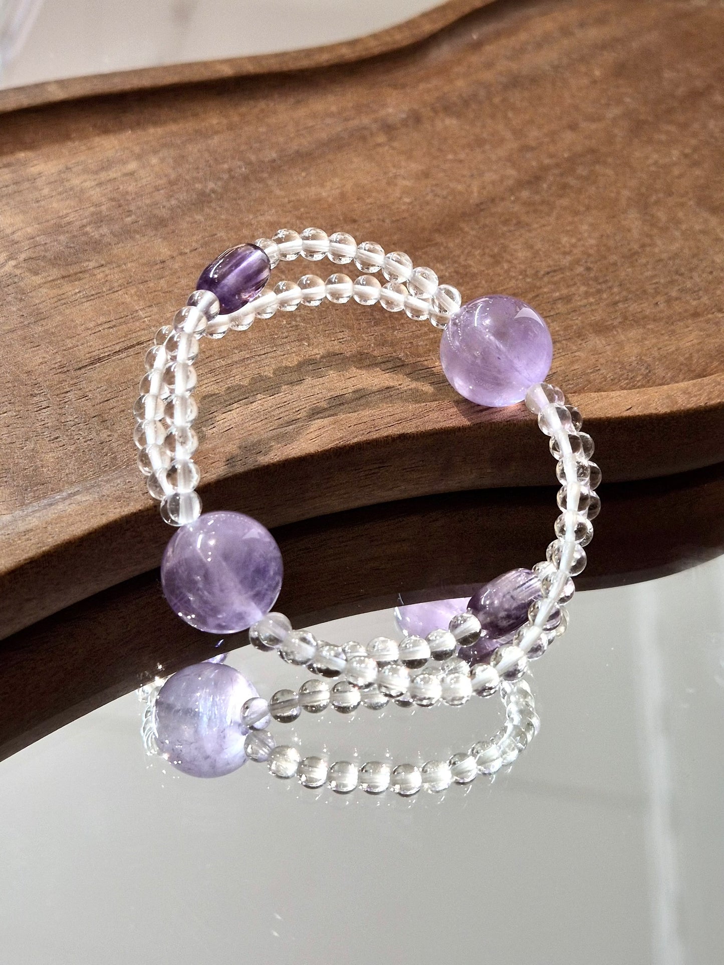 Natural Amethyst & Clear Quartz Double Layer Bracelet – Handmade Healing Crystal Jewelry for Energy Balance