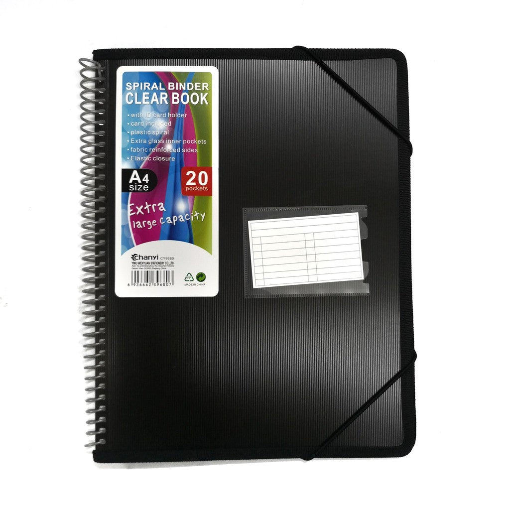A4 Spiral Binder Clear Book – 20 Pockets | Extra Large Capacity Document Folder