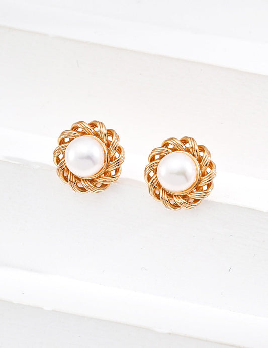Classic collection|S925 Silver Woven Pearl Stud Earrings - TAMO Jewellery