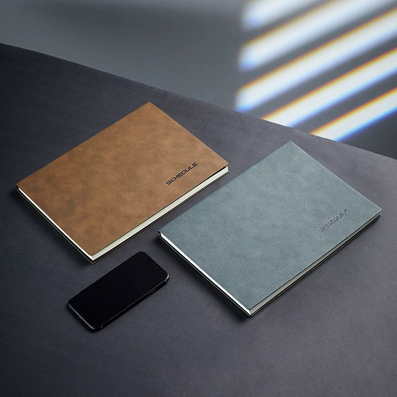 A4 Faux Leather Softcover Notebook- Schedule series with lines