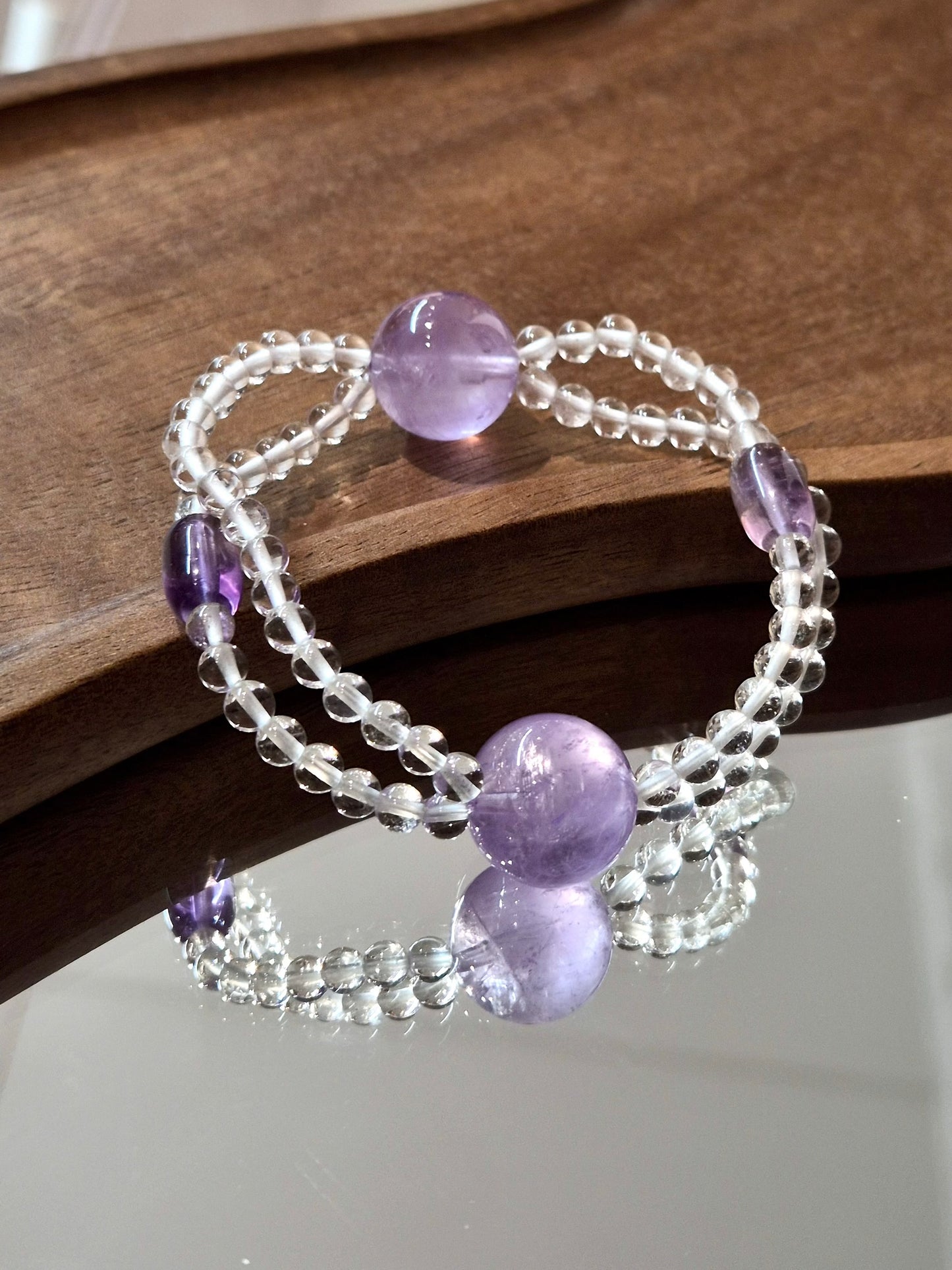 Natural Amethyst & Clear Quartz Double Layer Bracelet – Handmade Healing Crystal Jewelry for Energy Balance