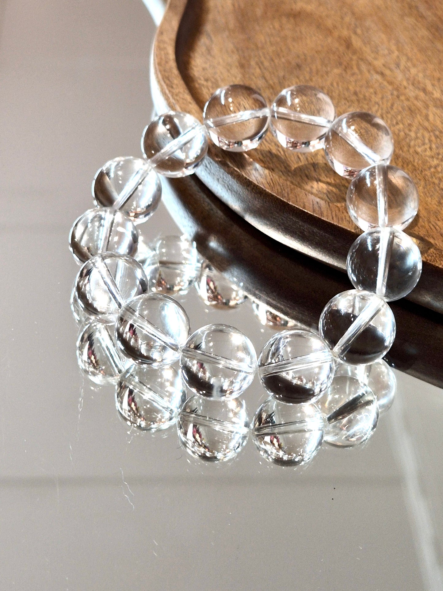 Natural Clear Quartz Crystal Bracelet, 16mm Round Beads, High Clarity Healing Stone Jewelry