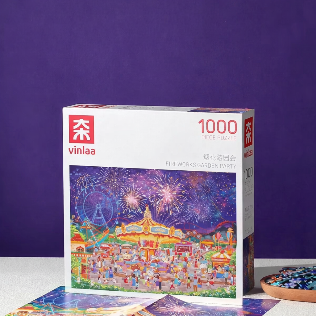 “Fireworks Garden Party” 1000 Piece Jigsaw Puzzle for Adults – Vibrant Night Carnival Scene | High Difficulty Illustrated Puzzle | Birthday Gift