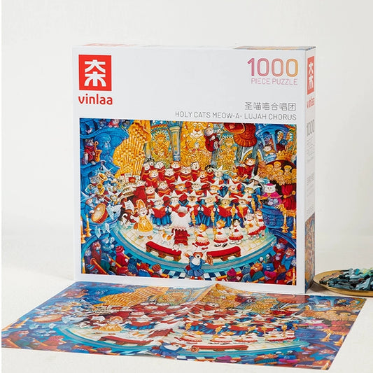“Holy Cats Meow-A-Lujah Chorus” 1000 Piece Jigsaw Puzzle for Adults – Hilarious Cat Choir Cathedral Scene | Rich Oil Painting Art | Gift for Cat Lovers