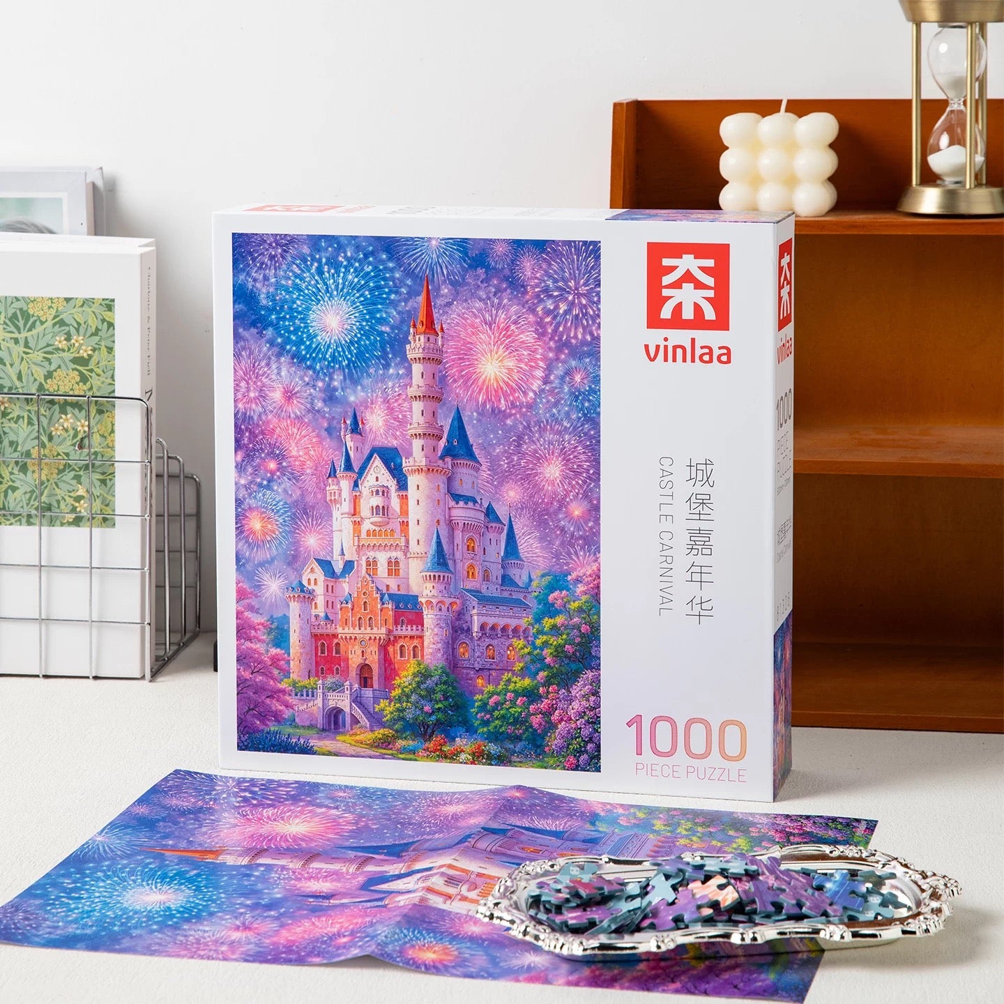 “Castle Carnival” 1000 Piece Jigsaw Puzzle for Adults – Magical Fairytale Castle & Fireworks Night Scene | Fantasy Illustration Art | Birthday & Holiday Gift