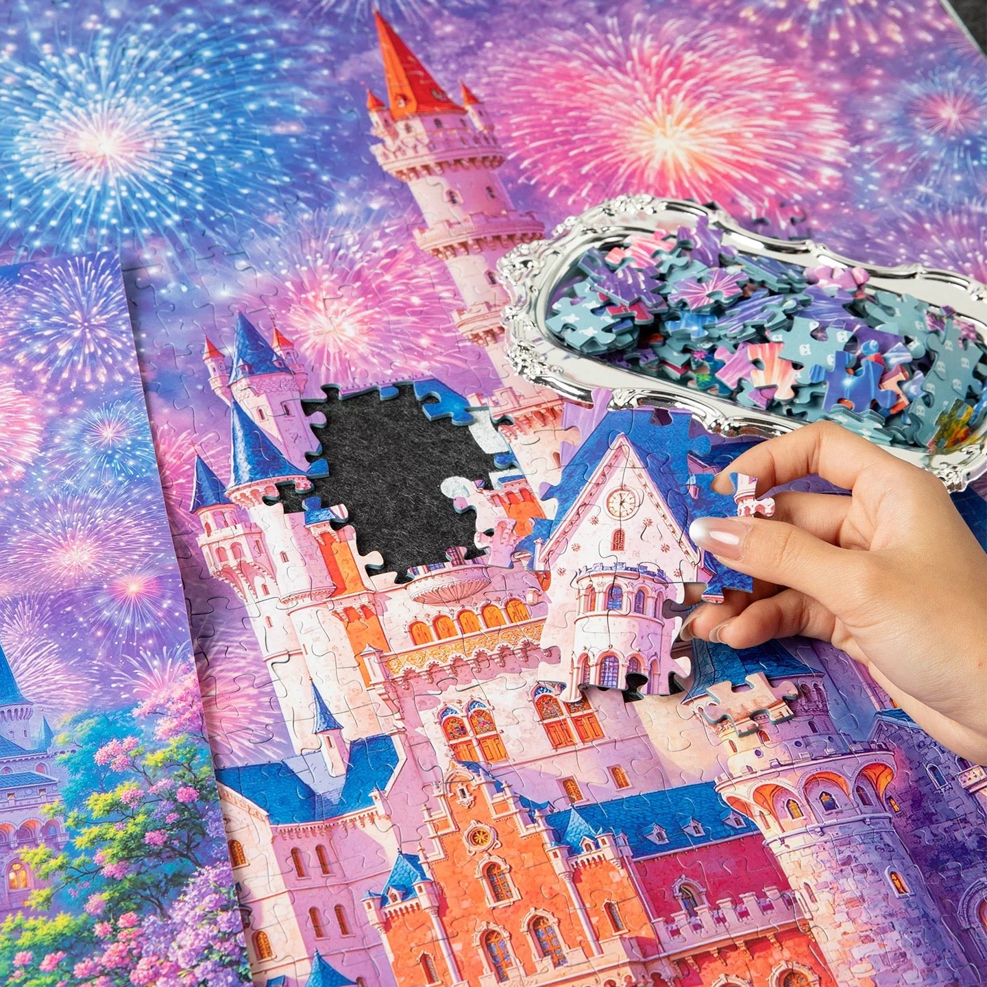 “Castle Carnival” 1000 Piece Jigsaw Puzzle for Adults – Magical Fairytale Castle & Fireworks Night Scene | Fantasy Illustration Art | Birthday & Holiday Gift