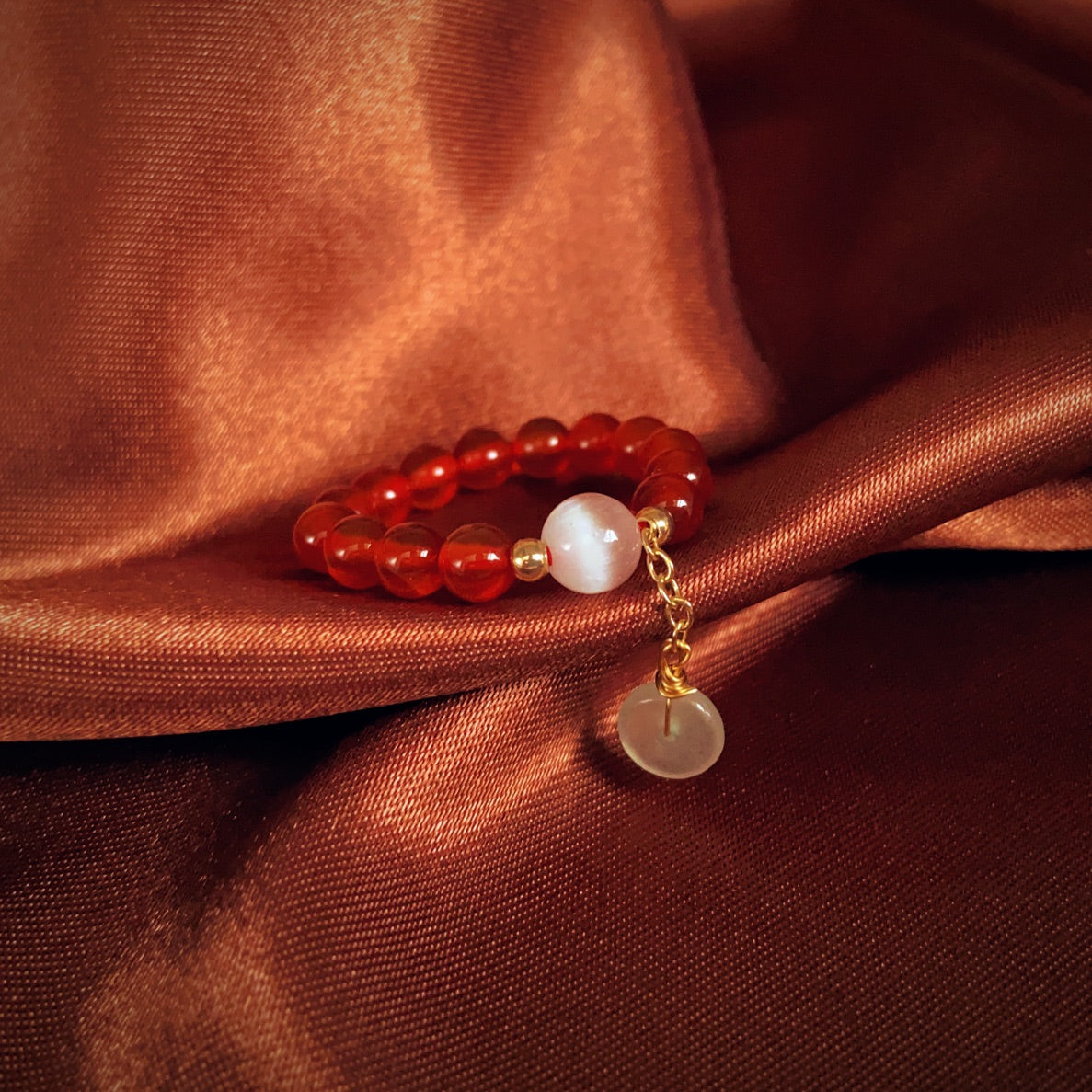 Lumiara Jewellery: Red Agate & Aventurine Beaded Ring