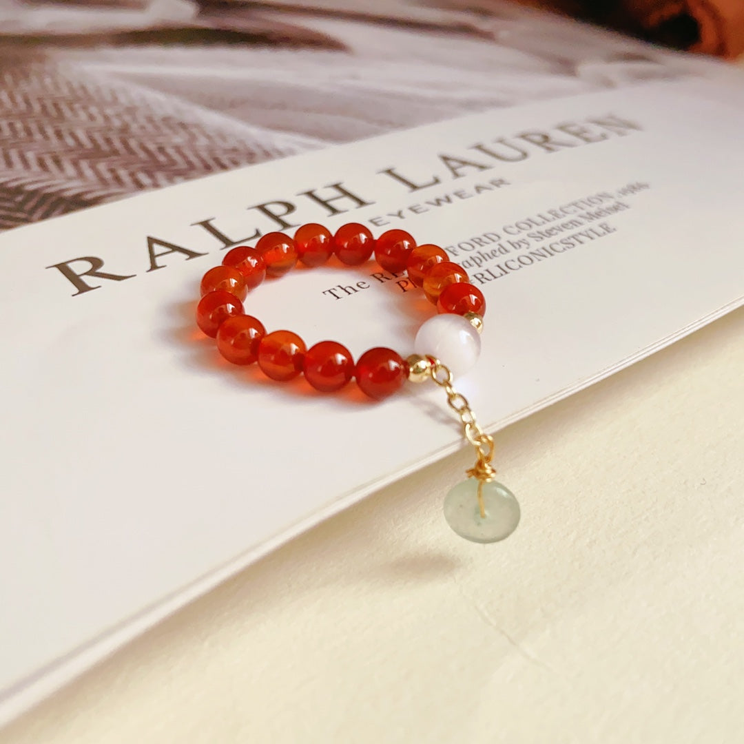 Lumiara Jewellery: Red Agate & Aventurine Beaded Ring