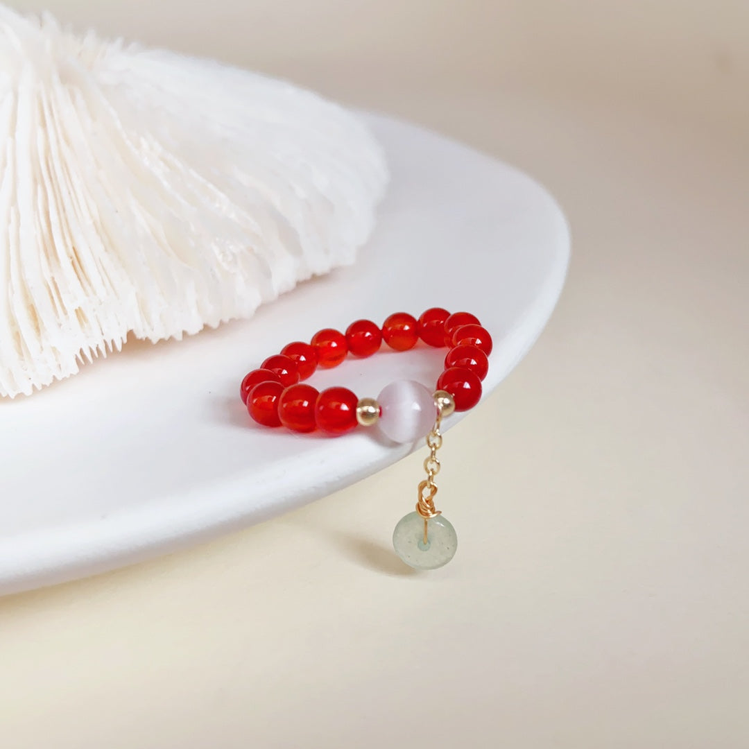 Lumiara Jewellery: Red Agate & Aventurine Beaded Ring