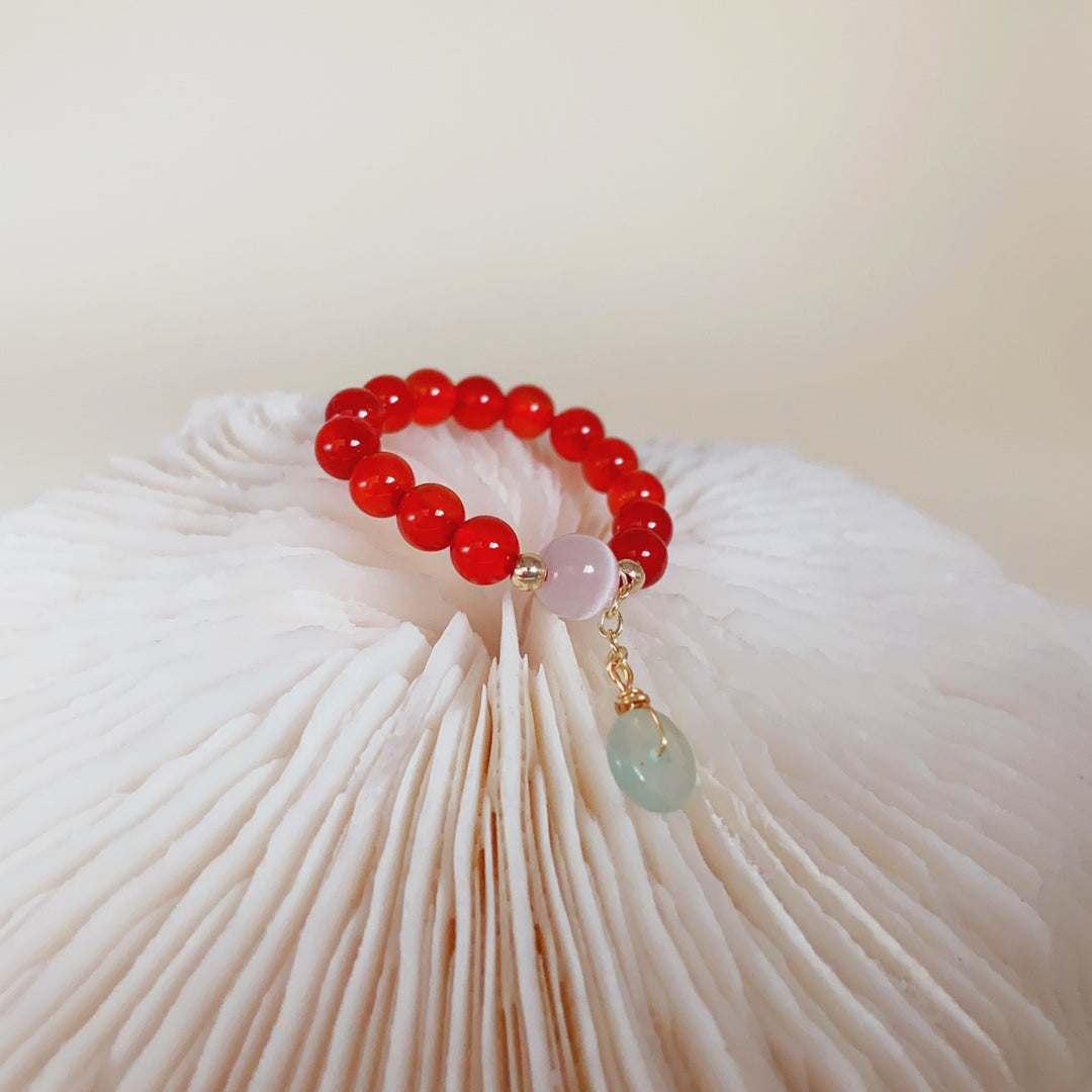 Lumiara Jewellery: Red Agate & Aventurine Beaded Ring