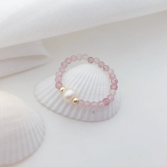 Lumiara Jewellery: Minimalist Strawberry Quartz Elastic Pearl Ring