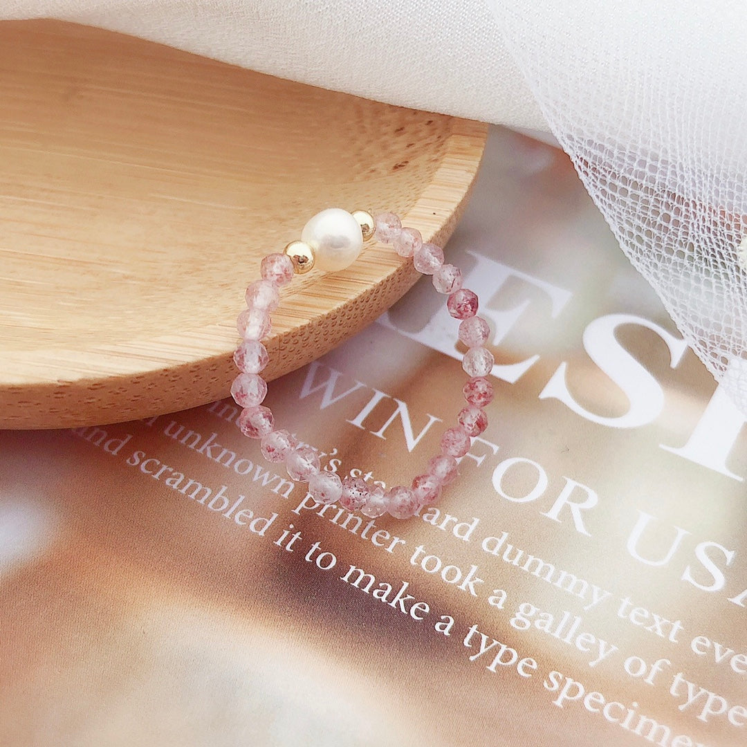 Lumiara Jewellery: Minimalist Strawberry Quartz Elastic Pearl Ring