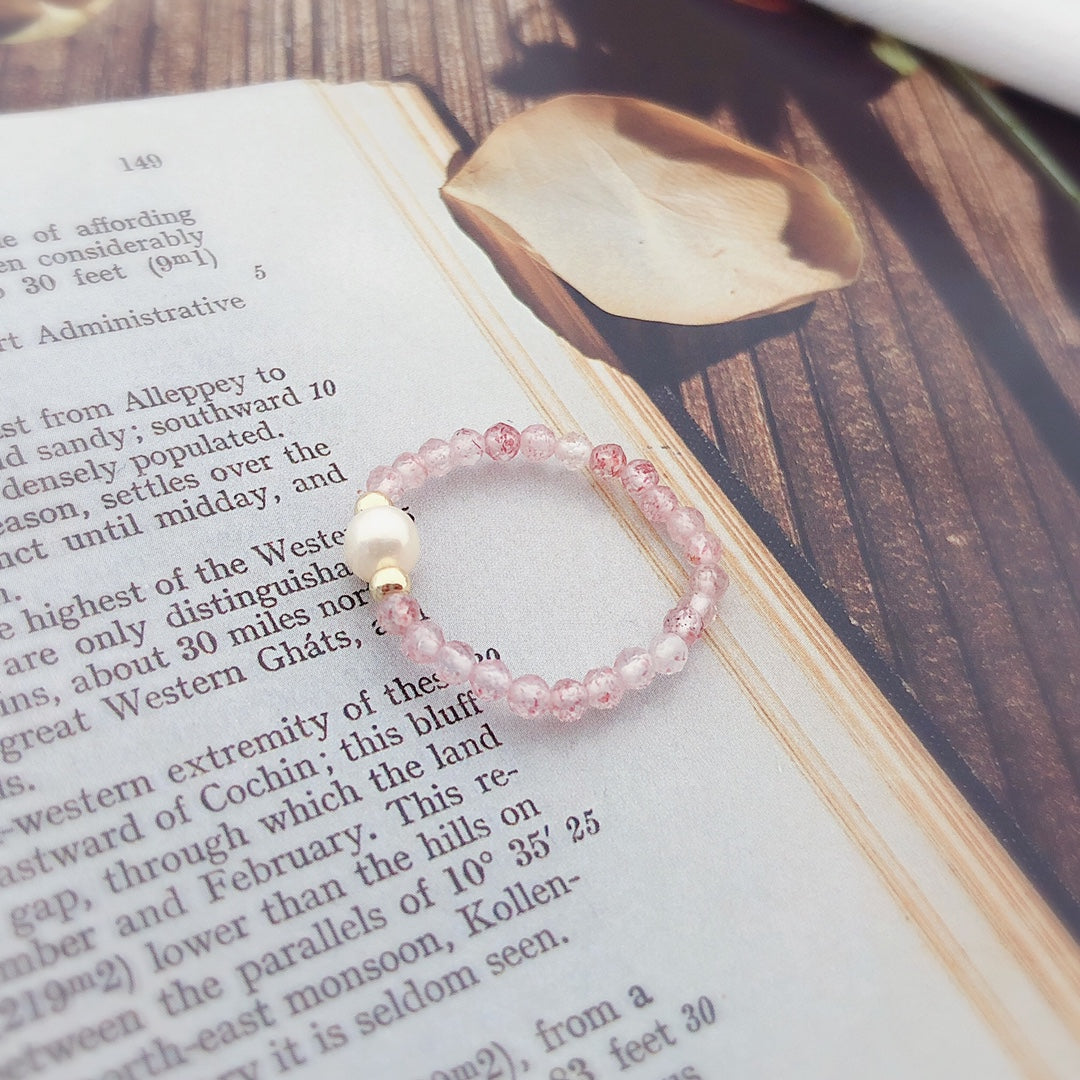 Lumiara Jewellery: Minimalist Strawberry Quartz Elastic Pearl Ring