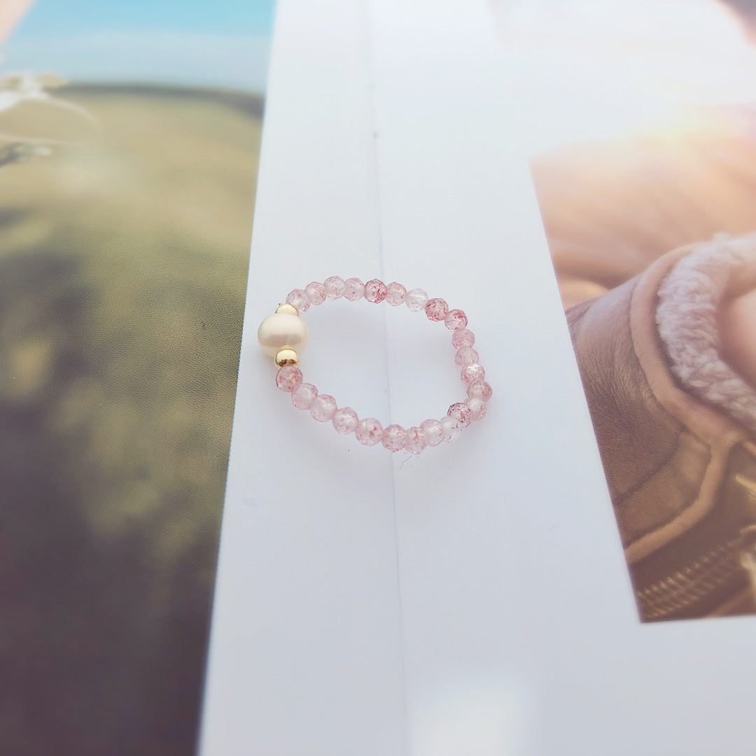 Lumiara Jewellery: Minimalist Strawberry Quartz Elastic Pearl Ring