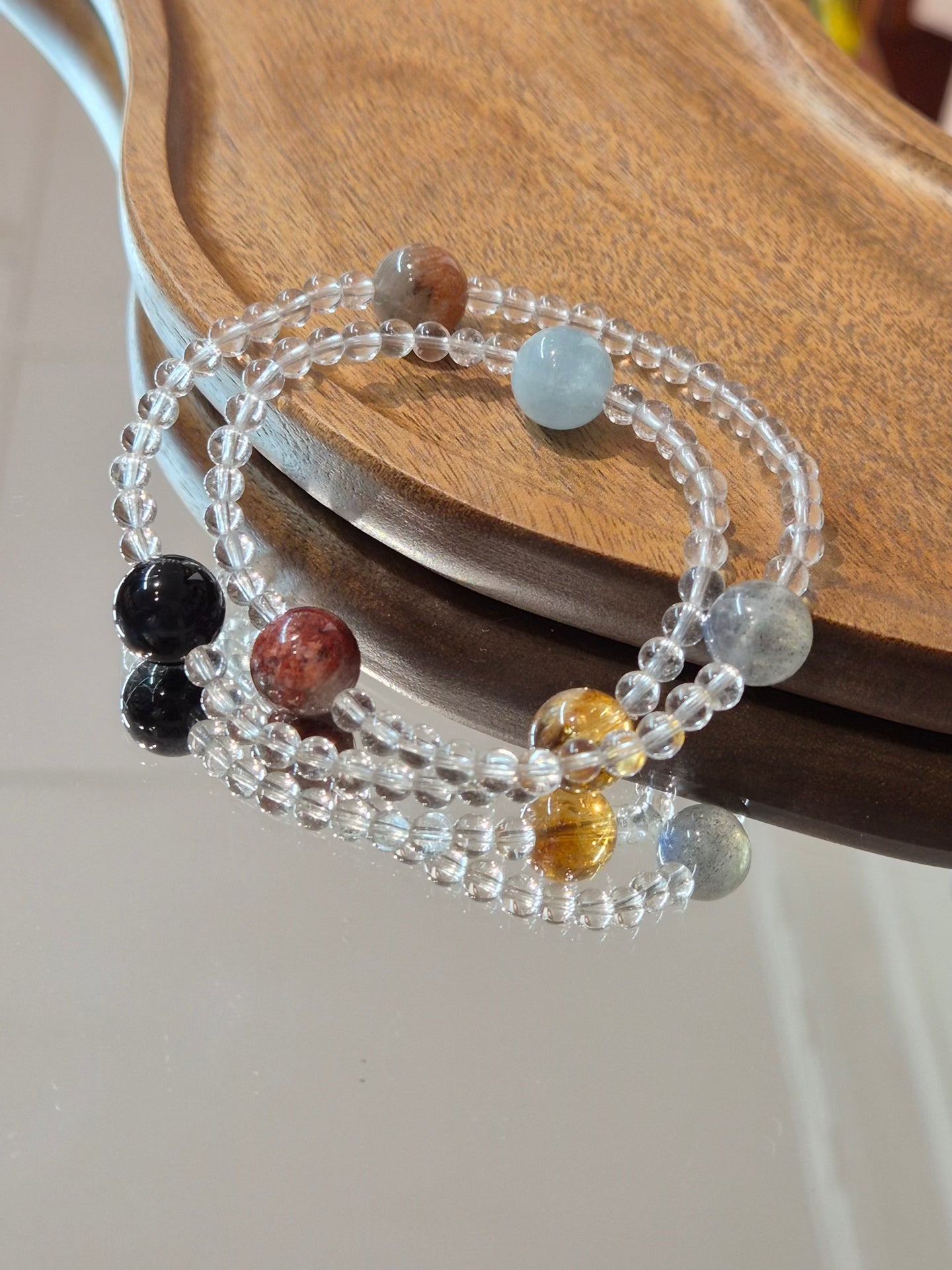 Planet Natural Crystal Bracelet – Clear Quartz, Four Season Phantom, Pyramid Citrine, Aquamarine, Blue Moonstone & Blue Tiger Eye gift idea