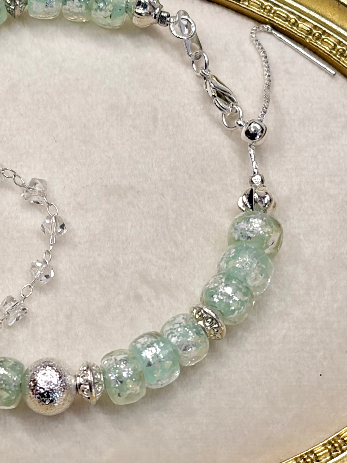 Silver crystal cluster charm bracelet — dainty minimal coquette jewellery gift for her