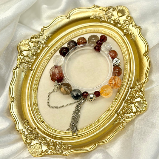 Handmade multi stone crystal healing bracelet with obsidian garnet and quartz — boho spiritual jewellery gift for her