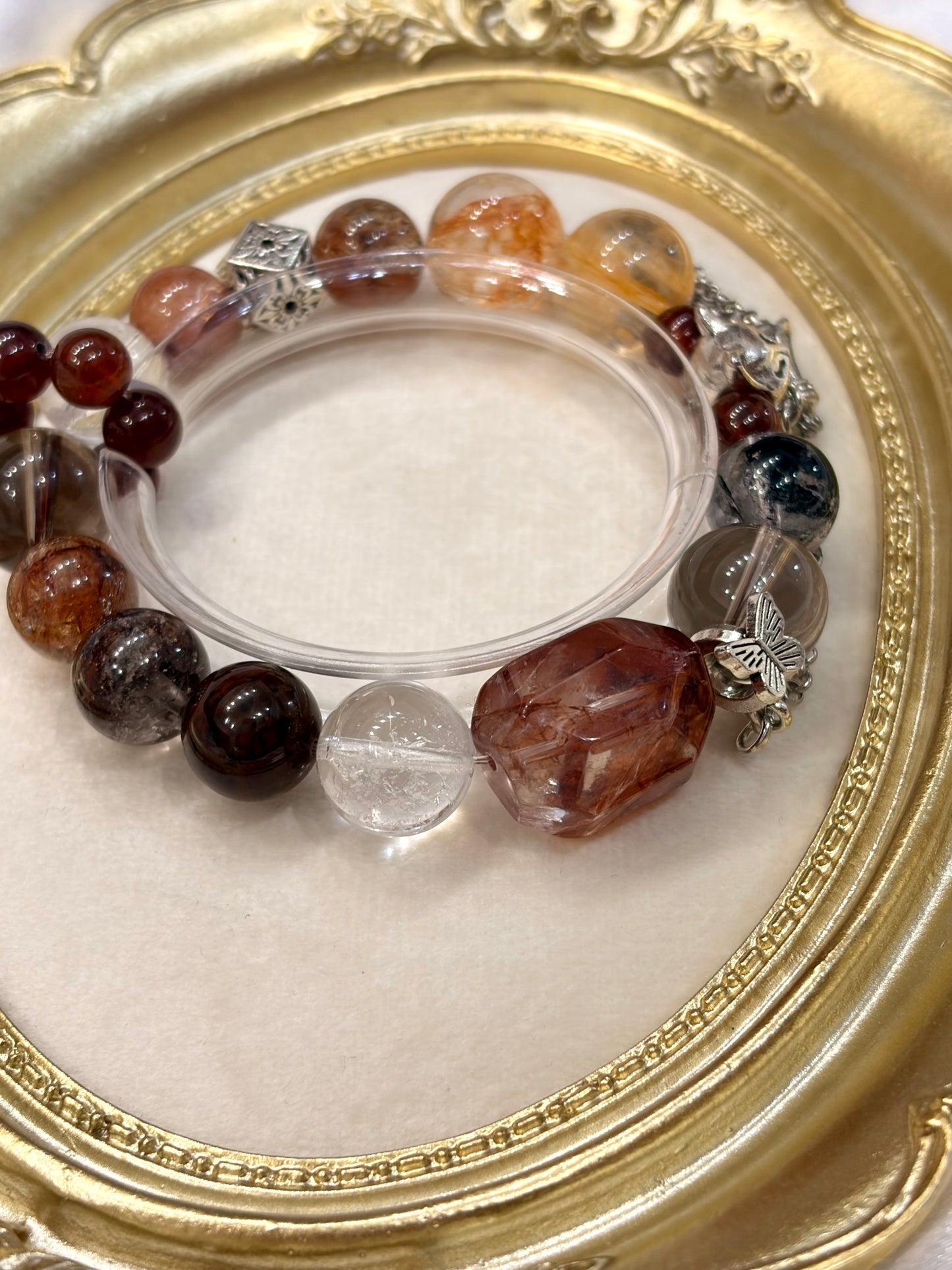 Eight crystal healing bracelet with silver fox tassel drop — spiritual boho jewellery gift