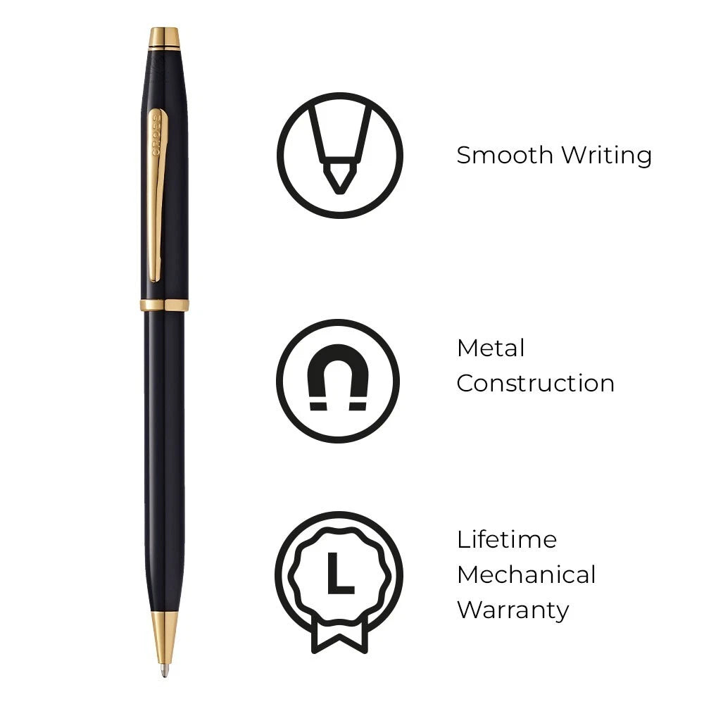 Cross Century II Ballpoint Pen | Black Lacquer & 23ct Gold… — view 2 | luxury pen | XYD PLUS