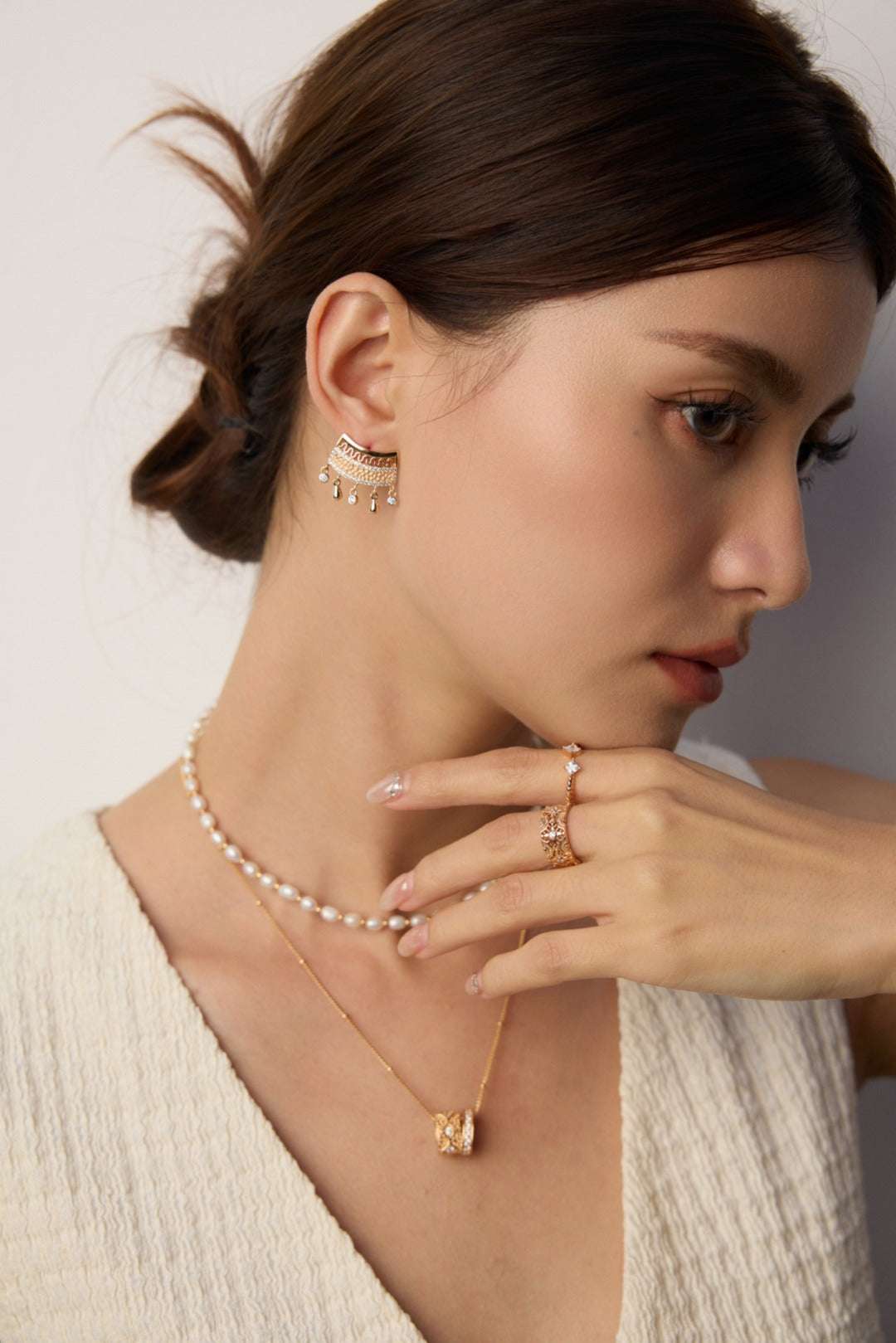 Vintage Zircon Jewellery Set – Necklace & Earrings, Optional Adjustable Ring | 925 Sterling Silver, 18K Retro Gold / White Gold