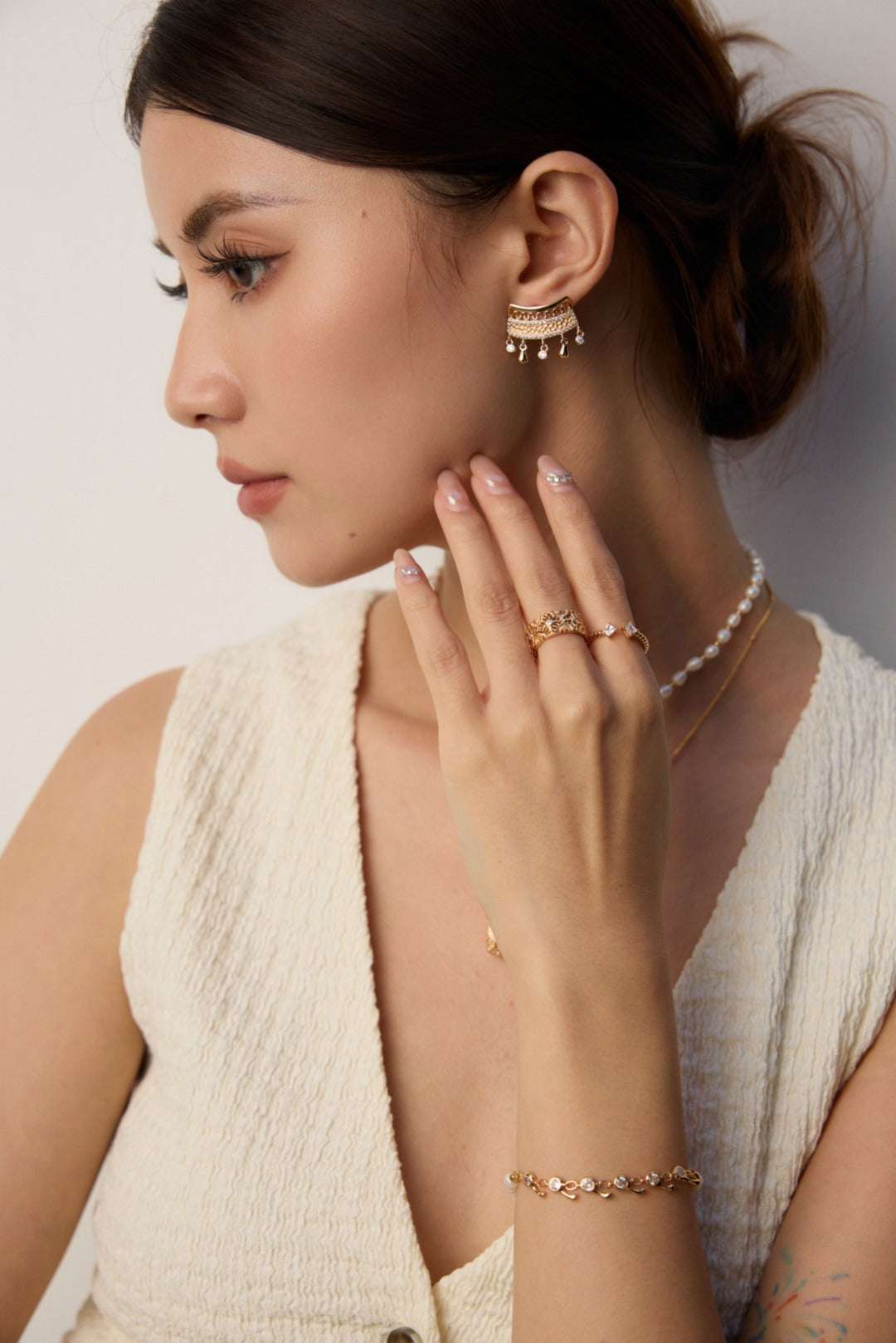 Vintage Zircon Jewellery Set – Necklace & Earrings, Optional Adjustable Ring | 925 Sterling Silver, 18K Retro Gold / White Gold