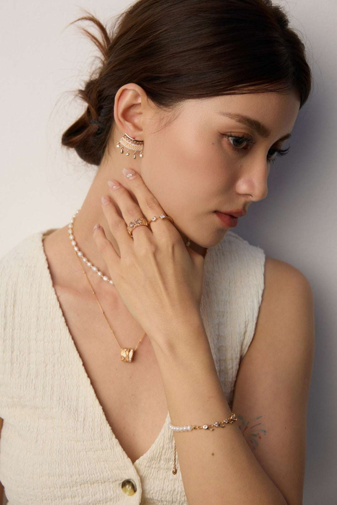 Vintage Zircon Jewellery Set – Necklace & Earrings, Optional Adjustable Ring | 925 Sterling Silver, 18K Retro Gold / White Gold