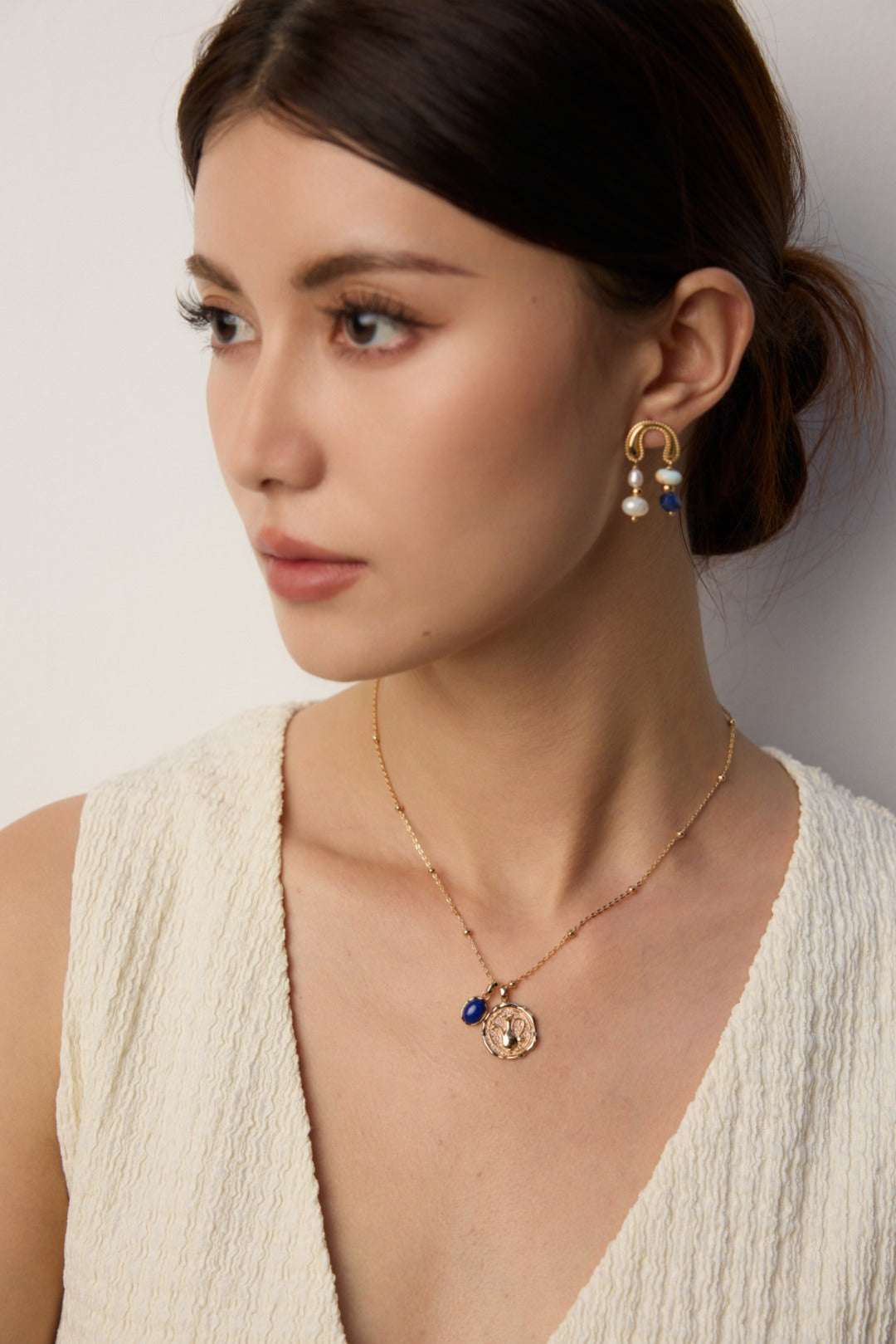 S925 Silver Pearl & Lapis Lazuli Jewelry Set – Earrings & Necklace with Optional Enamel Ring