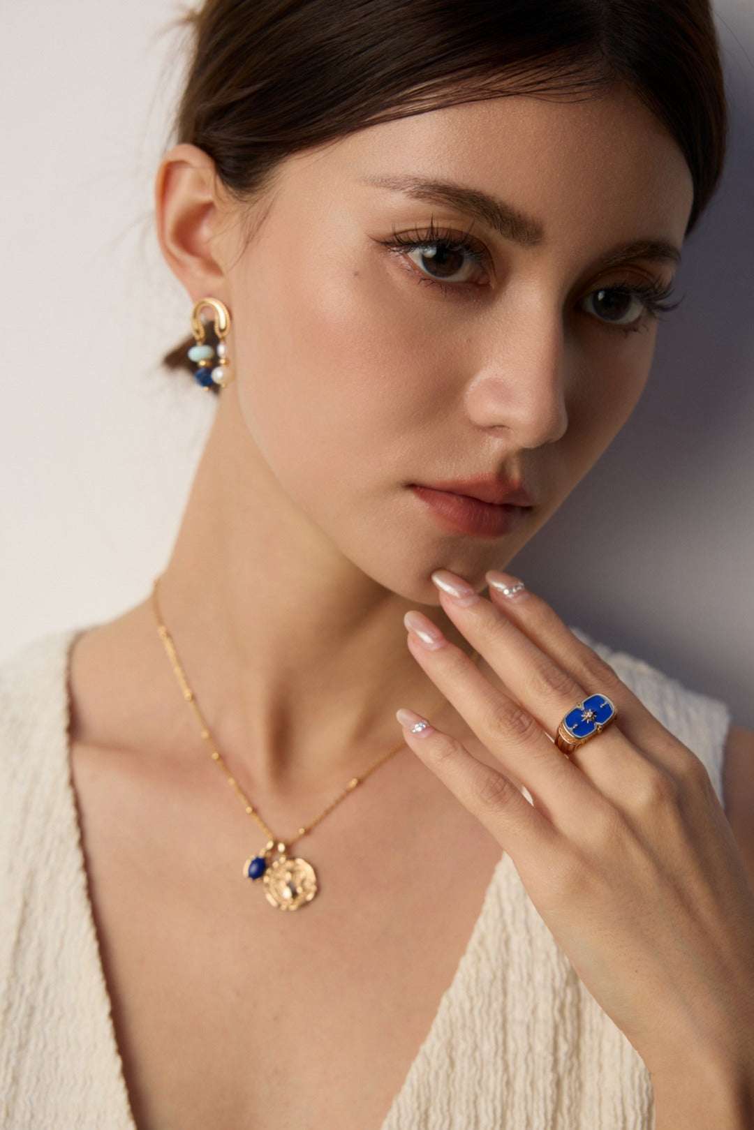 S925 Silver Pearl & Lapis Lazuli Jewelry Set – Earrings & Necklace with Optional Enamel Ring