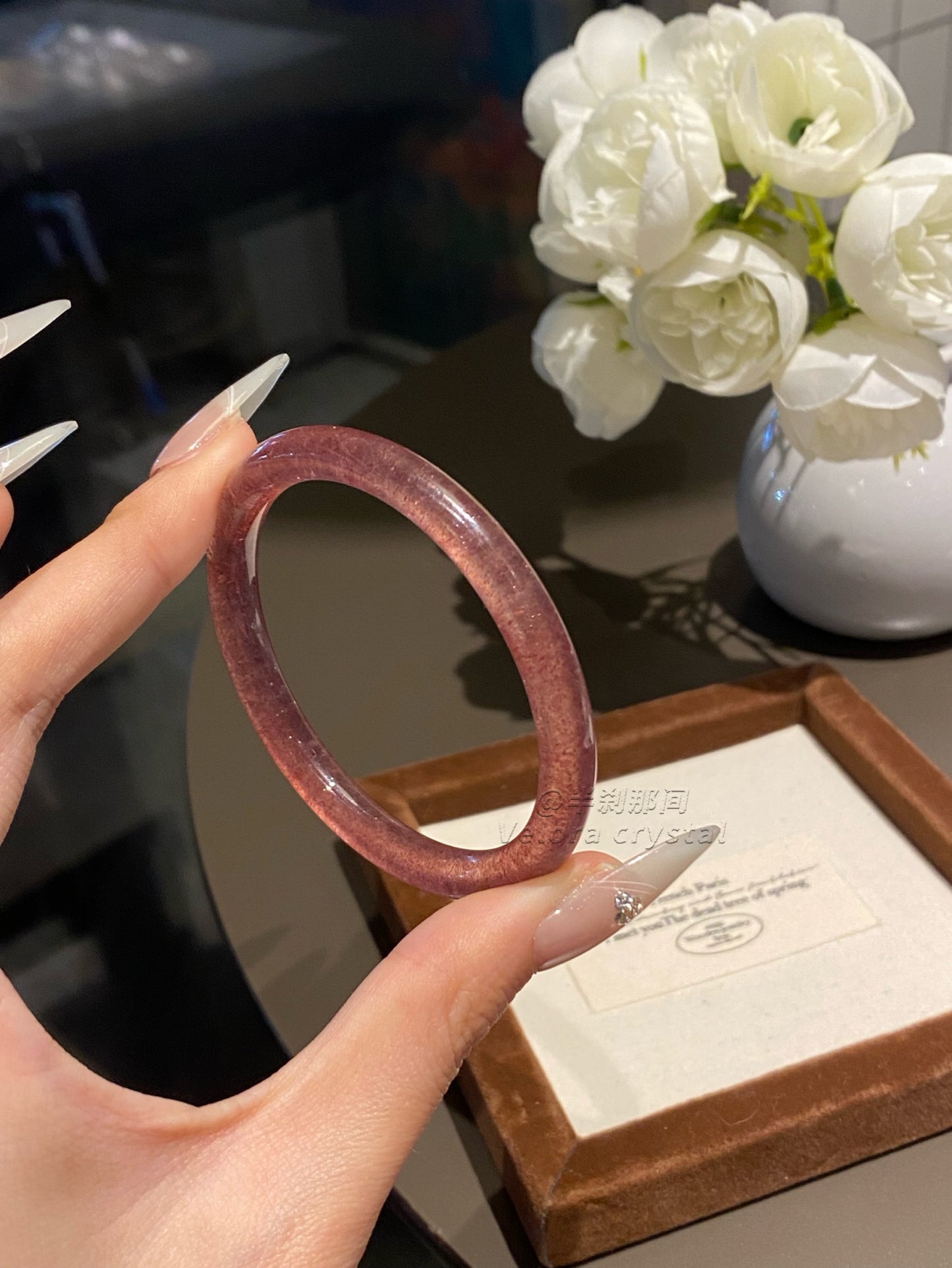 Strawberry Quartz Bangle | Natural Sparkling Pink Crystal Bracelet | Love Stone Gemstone Jewelry