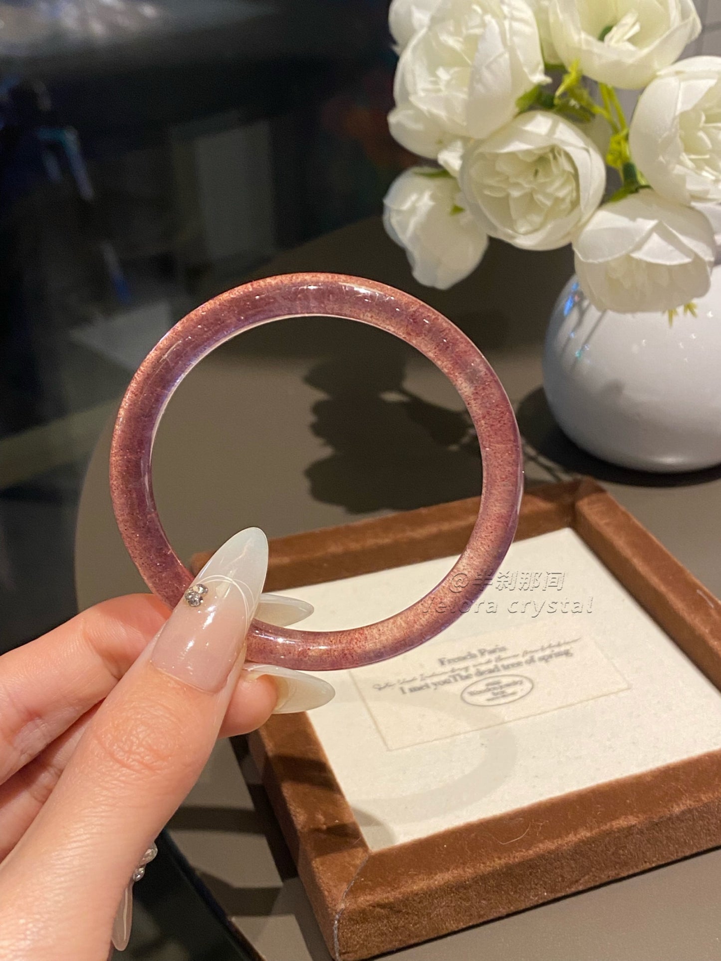 Strawberry Quartz Bangle | Natural Sparkling Pink Crystal Bracelet | Love Stone Gemstone Jewelry
