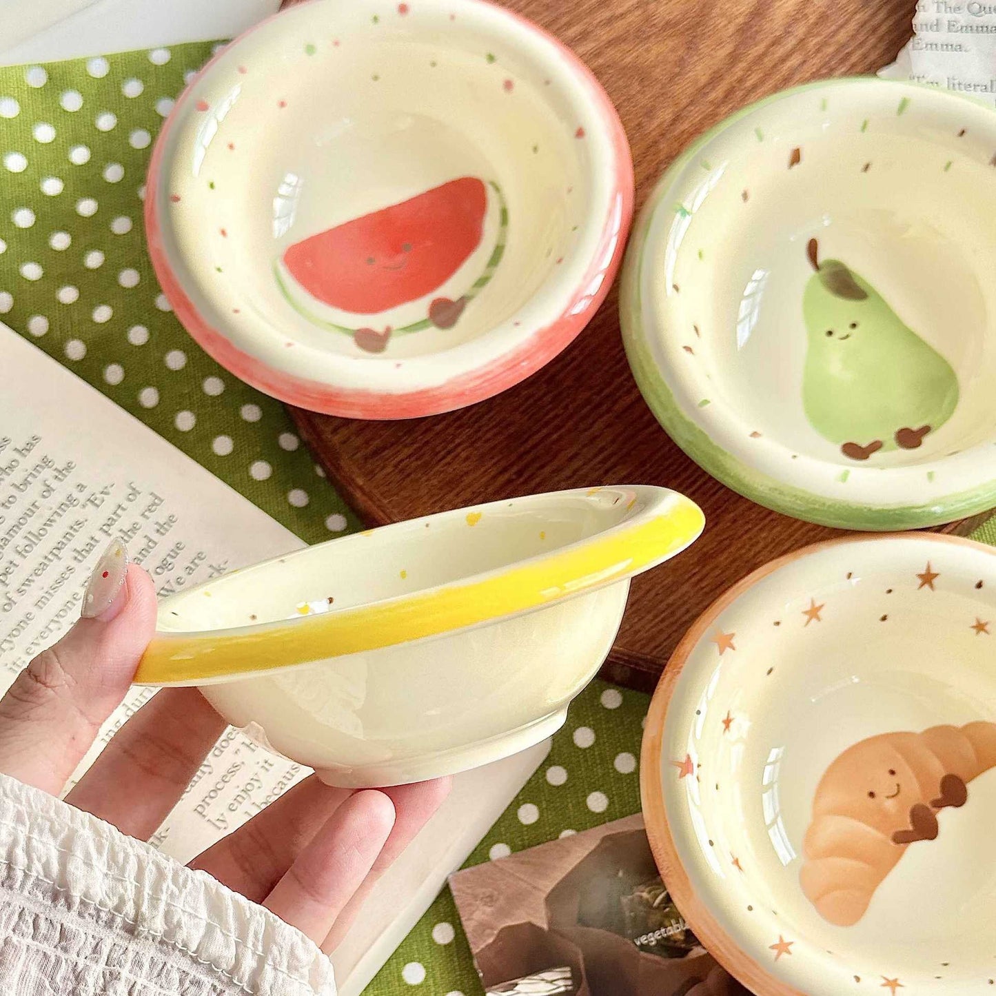 Set of 4 Kawaii Ceramic Dipping Dish | Cute Fruit Character Sauce Bowls | Underglaze Tableware — product photo | handmade…