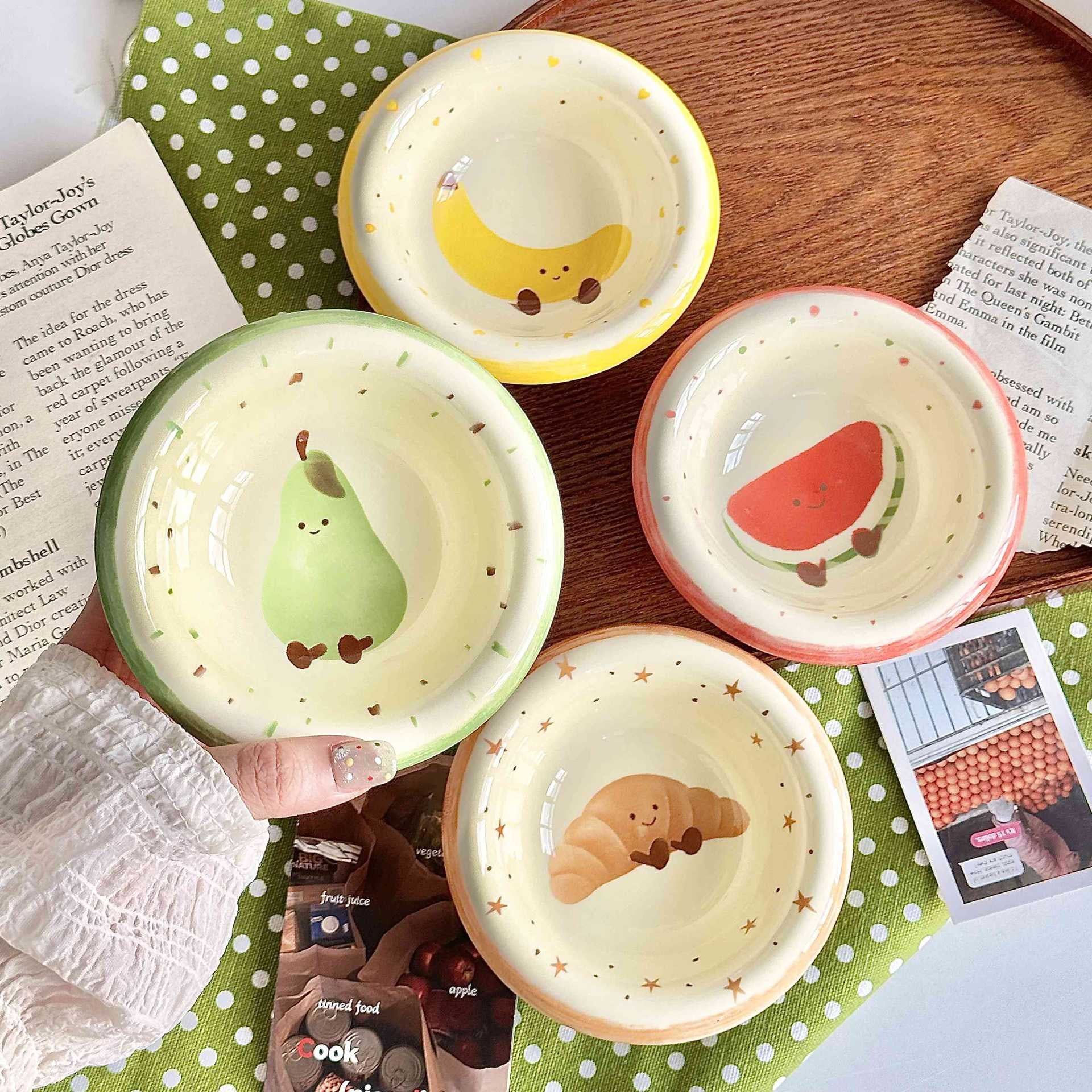 Set of 4 Kawaii Ceramic Dipping Dish | Cute Fruit Character Sauce Bowls | Underglaze Tableware — lifestyle | handmade…