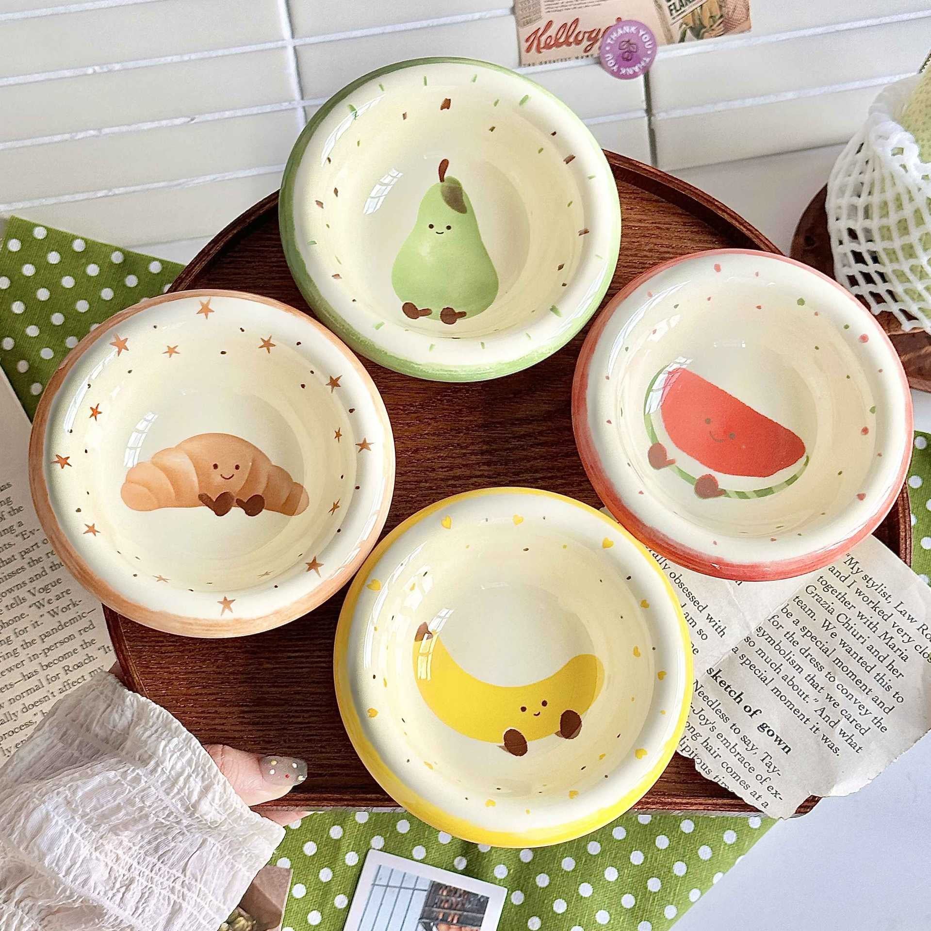 Set of 4 Kawaii Ceramic Dipping Dish | Cute Fruit Character Sauce Bowls | Underglaze Tableware — view 4 | handmade ceramic |…