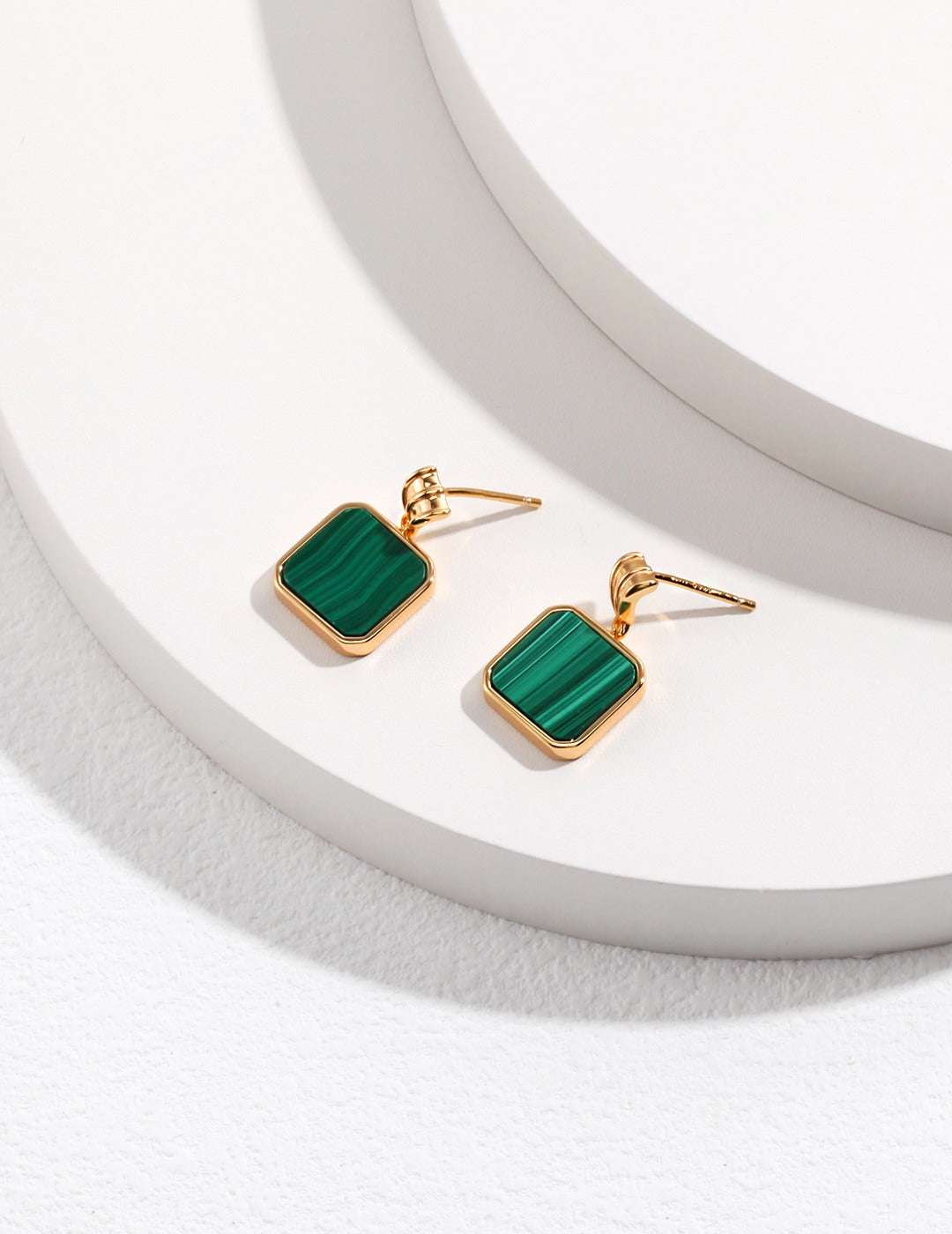 Malachite Jewellery Set – Necklace & Earrings, 925 Sterling Silver, 18K Retro Gold