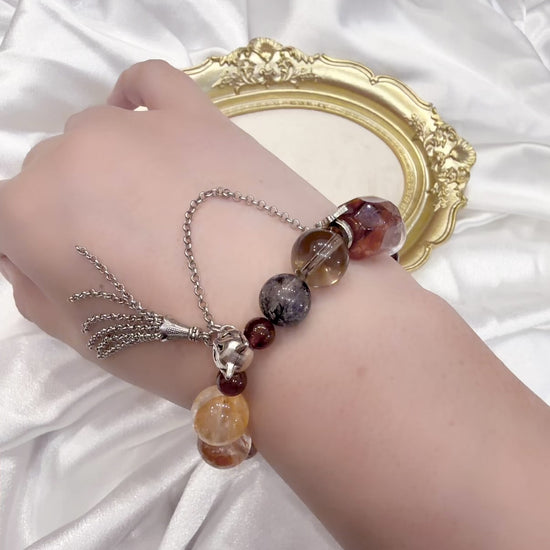 Multi crystal healing bracelet with fox tassel charm — earthy witchy boho jewellery Australia New Zealand