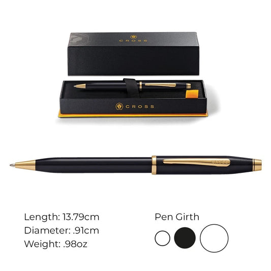 Cross Century II Ballpoint Pen | Black Lacquer & 23ct Gold Trim | Luxury Writing Instrument | Premium Executive Gift